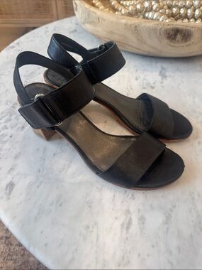 Stuart Weitzman Black Leather Block Heel Sandals